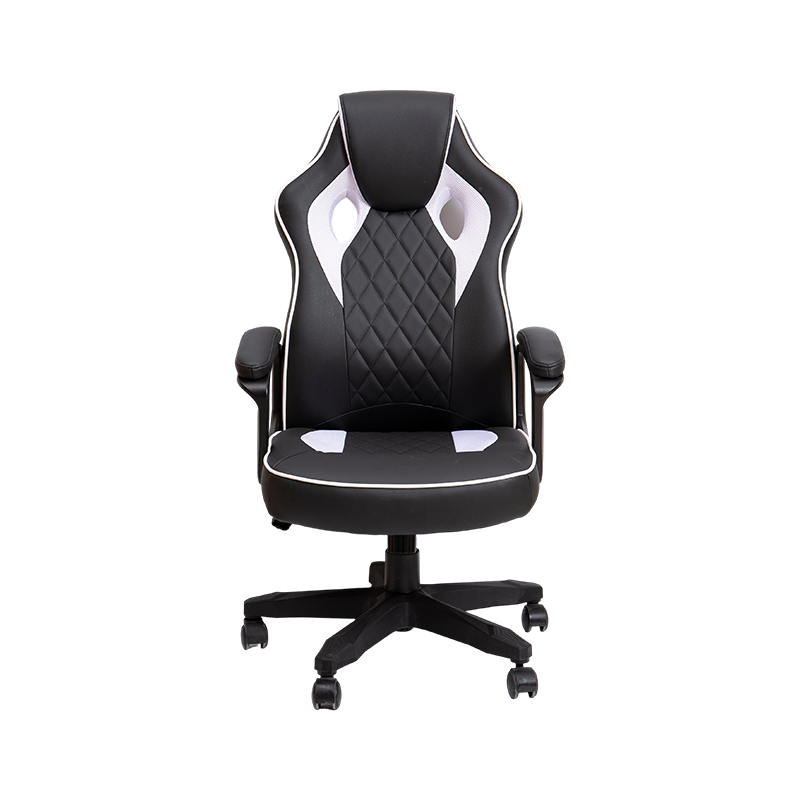 Itim at puting komportable na matatag na base pu leather office chair